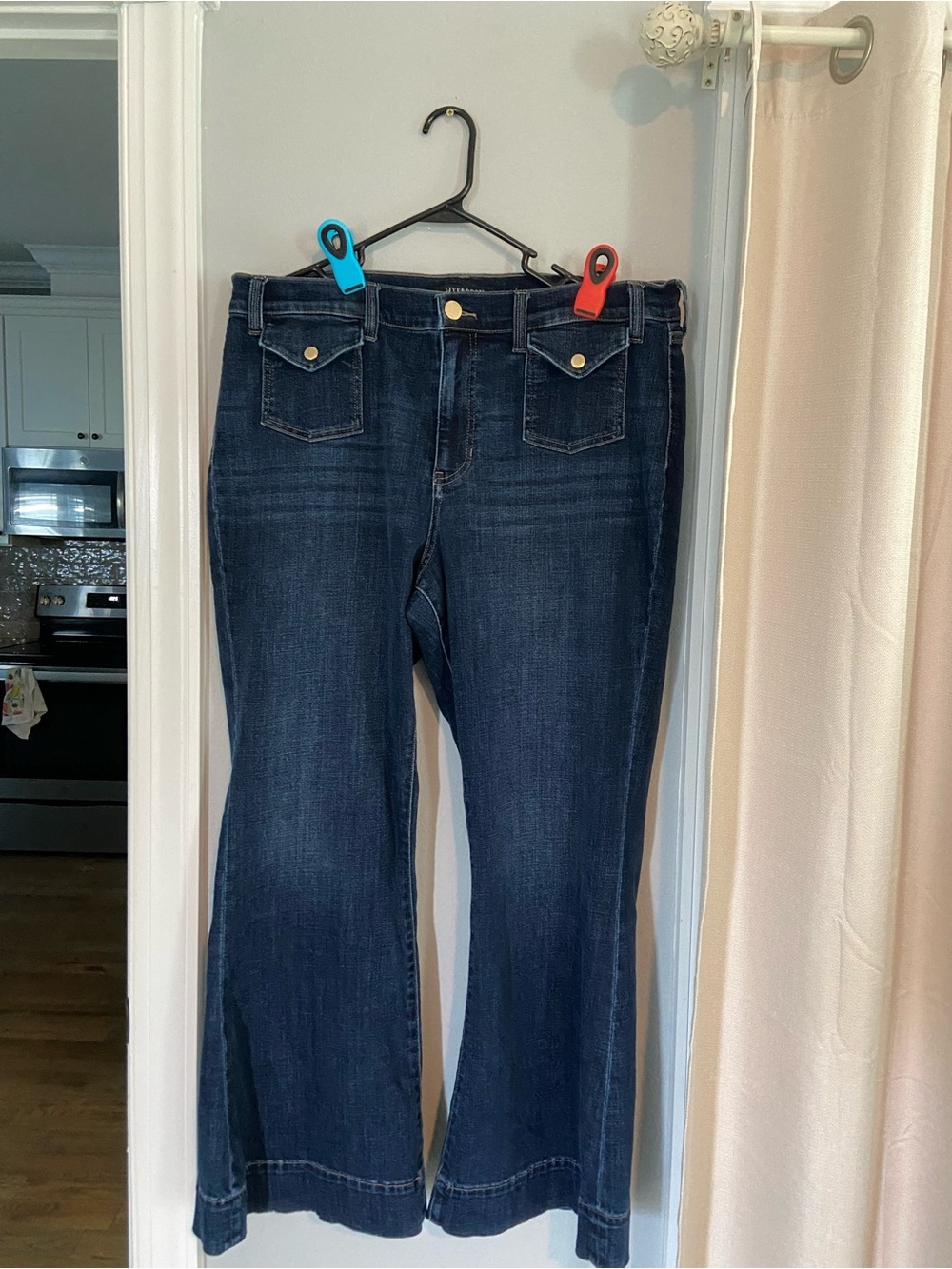 Liverpool Dark Navy Flare Jeans with Front Flap Pockets